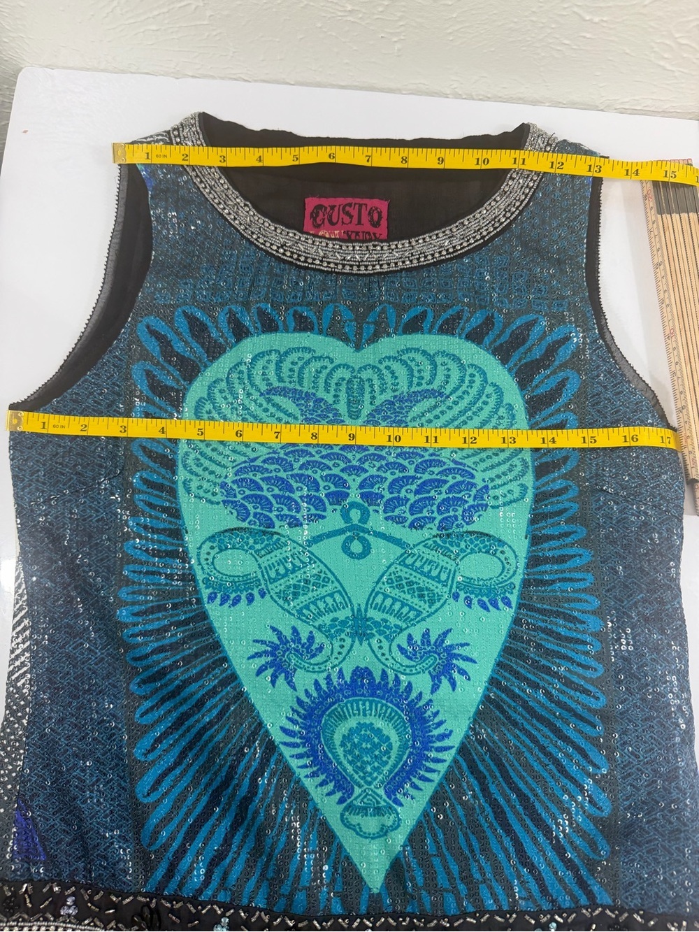 Mini Dress Gusto Lowxury Size 38 Teal Sequin Beaded Sleeveless - Picture 5 of 11